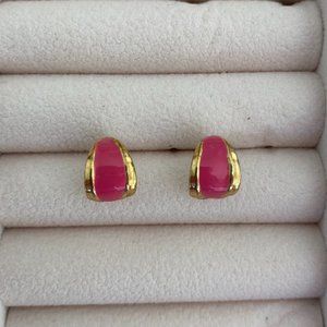 Vintage Pink & Gold Huggie Earrings